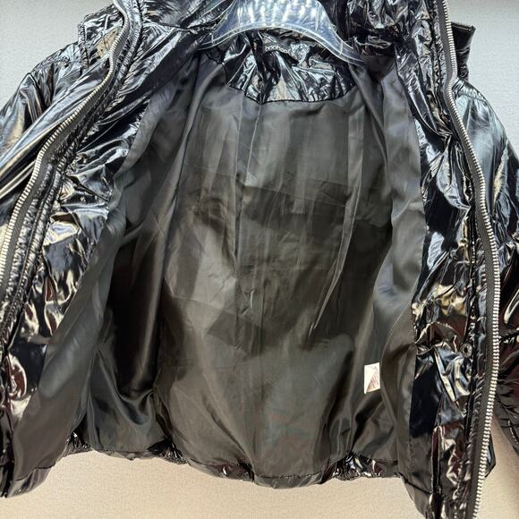 Boohoo Puffer Coat Women's Size 6 Shiny Black Hooded Cropped Streetwear Gorpcore - Picture 7 of 12